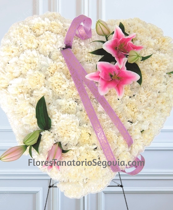 Corazón funerario blanco y rosa