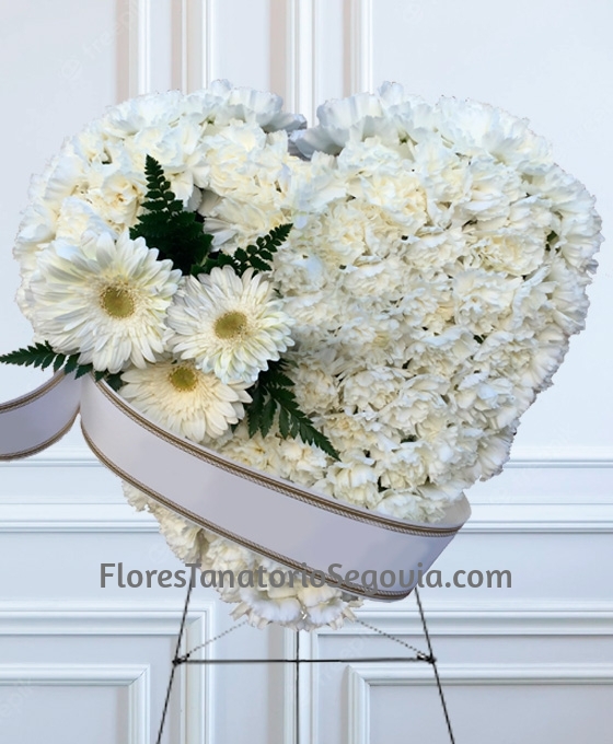 Corazón de claveles blancos