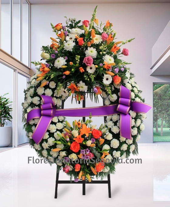Corona funeraria claveles blancos doble cabezal