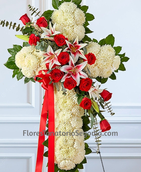 Cruz funeraria blanca y roja