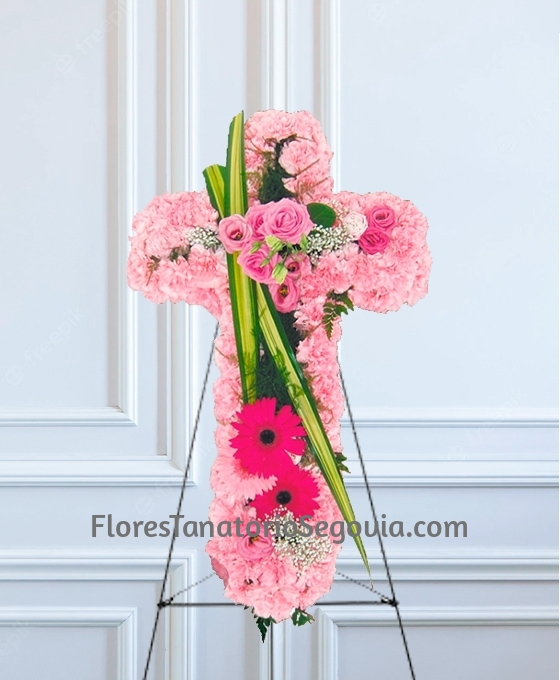Cruz funeraria claveles rosas